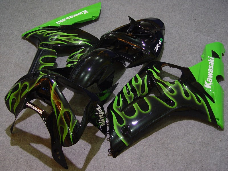 Black and Green Flame - NINJA ZX-6R 03-04 Fairing Kit
